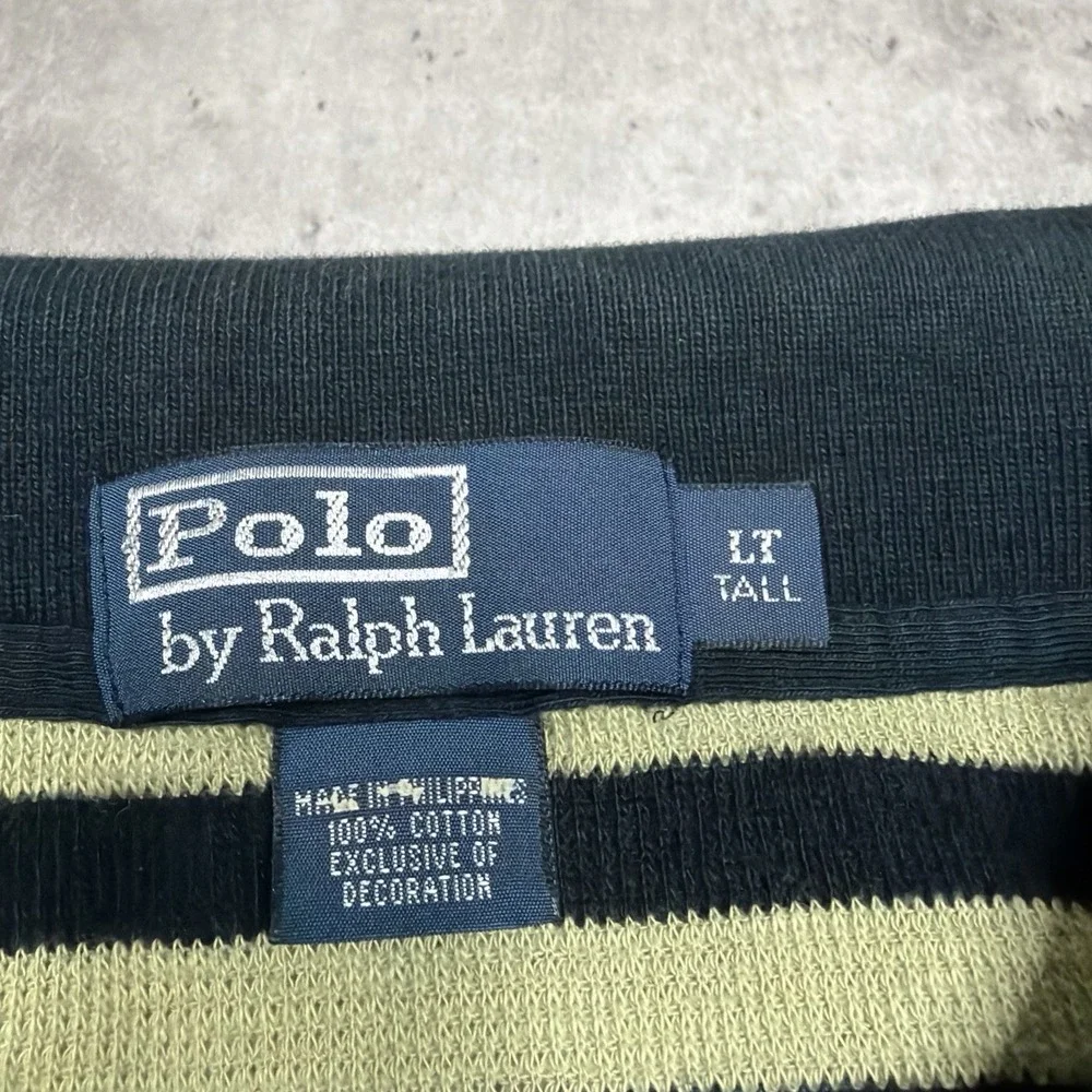 Ralph Lauren Polo Shirt Mens Size LT Black Striped Waffle Knit Pony Short Sleeve
